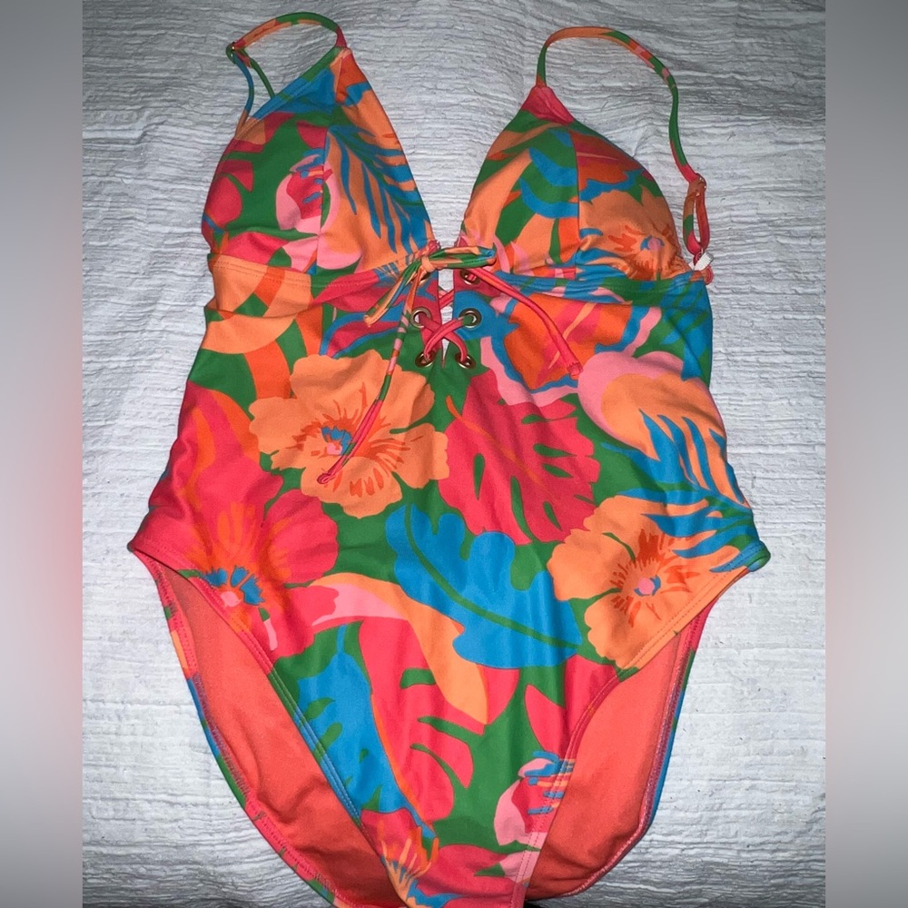 Forever 21 Tropical Lace-up One-piece Swimsuit